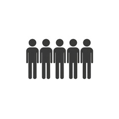Silhouettes of five people standing in a row against a plain background, illustrating unity and diversity in a minimalist style , isolated on white or transparent png
