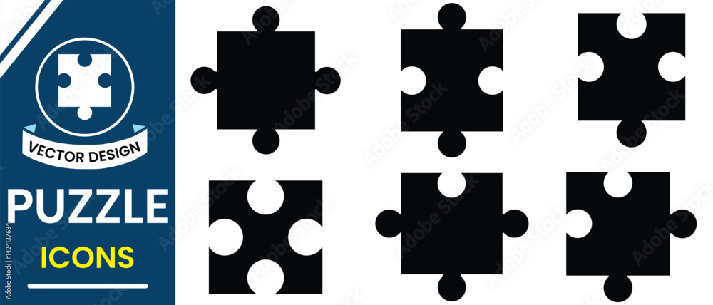Poster puzzle pieces vector icon set. silhouette of puzzle pieces vector symbol. puzzle jigsaw icon on whit