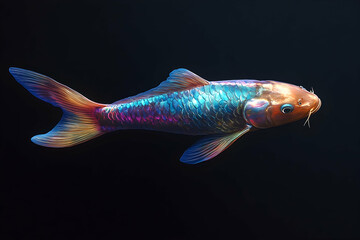 Fototapeta premium Vibrant koi fish showcases iridescent colors in studio shot.