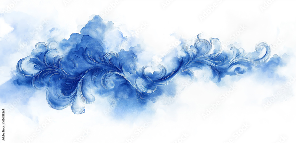 Poster blue abstract pattern with flowing lines and waves, showcasing a dreamy and artistic feel.