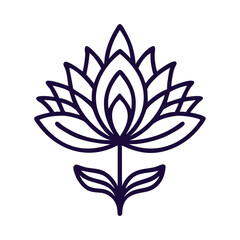 Indian Flower Lotus Line Drawing Ethnic Petal Ornamental Botanic Symbol Vector