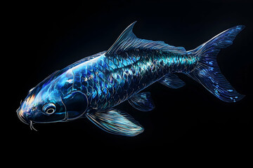 Fototapeta premium Majestic blue koi fish in dramatic lighting.