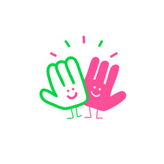 cute cartoon hands giving high five vector illustration, design template and sticker