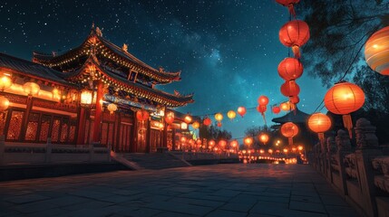Fototapeta premium Nighttime Chinese Temple Festival