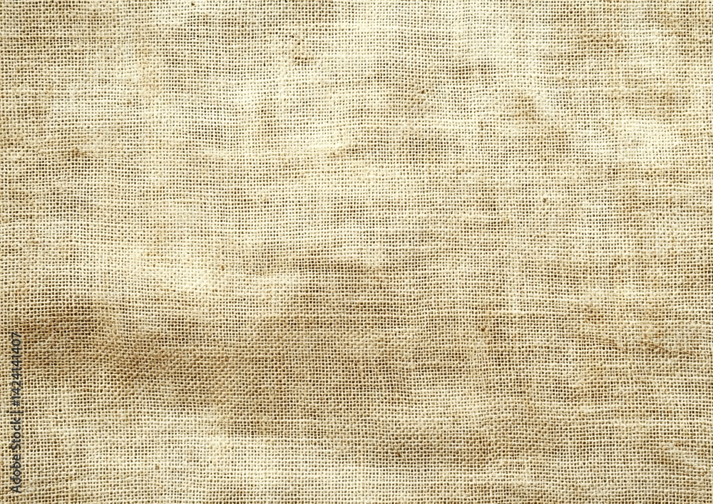 Poster a close up shot of a burlap sack texture with a visible weave pattern and natural earthy tones