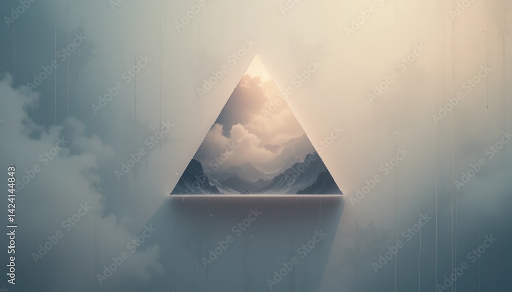 Poster mystical triangle scene abstract clouds digital art surreal environment aerial viewpoint conceptual 