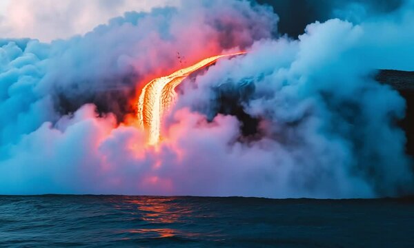 Lava from mountain make big smoke