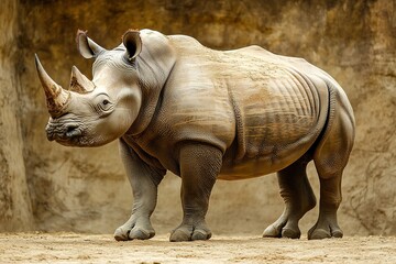 Obraz premium A strong and mighty rhinoceros with a sharp horn, standing grounded and stoic