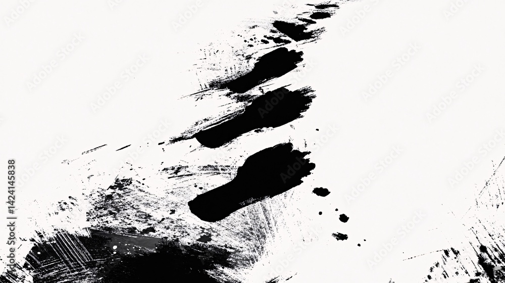 Poster abstract artistic shape formed by black paint splattering on a white background