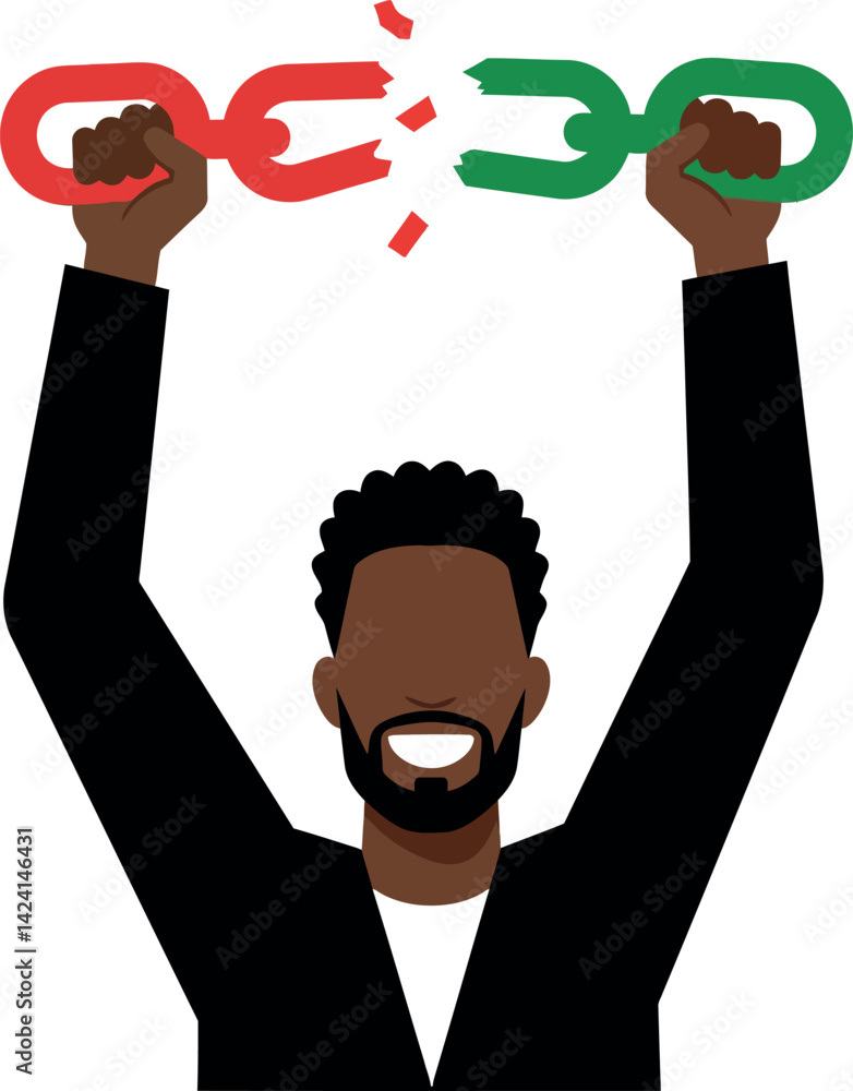 Aufkleber man breaking red and green chain links symbolizing freedom and unity vector illustration