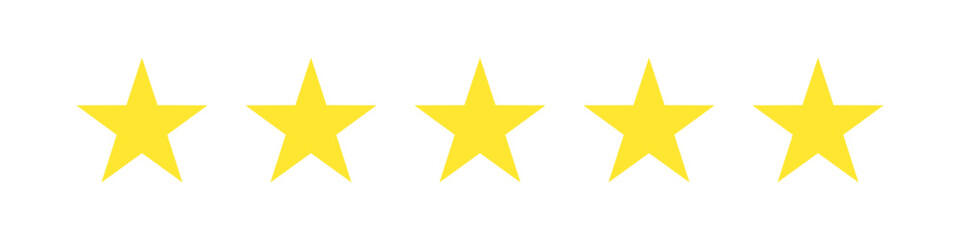 Reviewing star ratings. Star icons vector. Customer feedback concept. Vector 5 stars rating review. Quality shape design. Vector yellow isolated five stars. Online feedback.