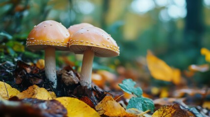 mushrooms in the colorful forest.