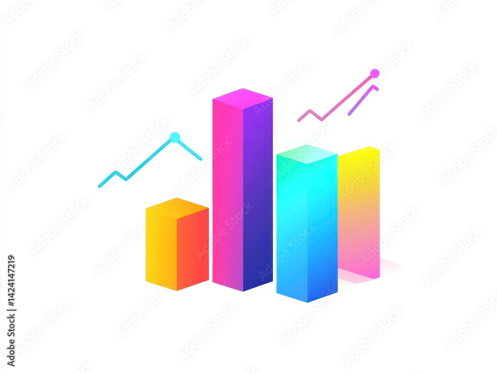 Poster colorful 3d bar chart showing growth and data analysis.