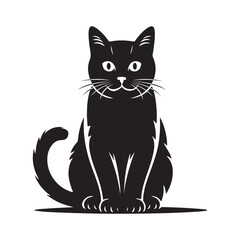 Fototapeta premium Silhouette of a Sitting Black Cat with Expressive Eyes illustration vector.