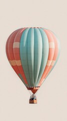 Fototapeta premium Colorful hot air balloon floating in clear sky du daytime with detailed fabric panels and basket, peaceful outdoor scene captu adventure and travel