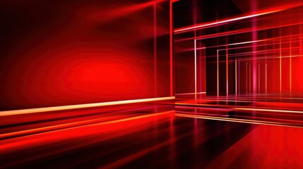 Abstract red light tunnel with glowing lines creating a futuristic and dynamic atmosphere