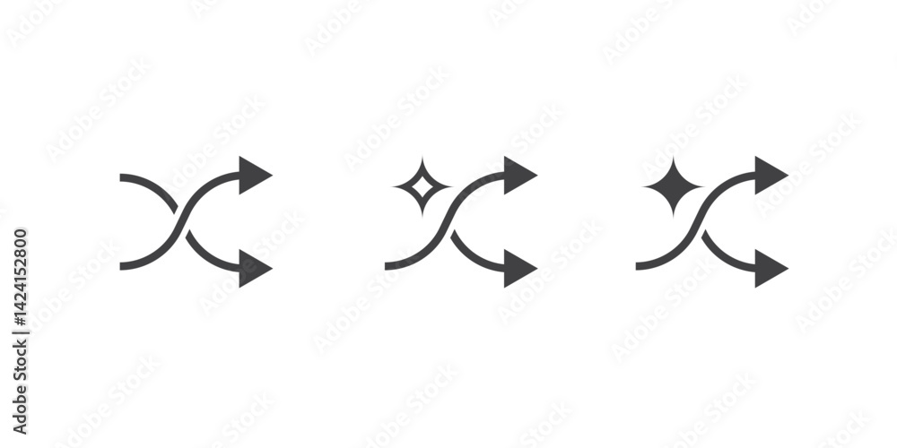 Poster Shuffle icon user interface. AI randomize playlist. Artificial intelligence sign. Random arrow with sparkle.Icon element for Applications and websites. Vector illustration.