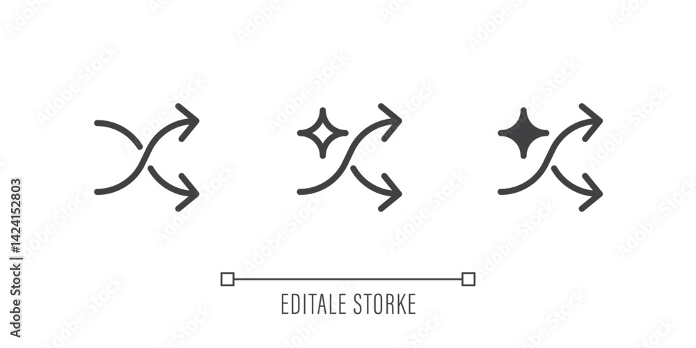 Poster Shuffle icon user interface. AI randomize playlist. Artificial intelligence sign. Random arrow with sparkle.Icon element for Applications and websites. Vector illustration. Editable Stroke.