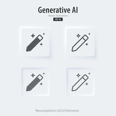 Set of Modern writing and editing by AI button. Edit document from machine learning. Button in trendy neuromorphic style for Apps, websites, and interfaces. UI UX elements. Vector illustration.