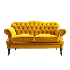 A bright yellow couch, standing out against a transparency background