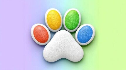Colorful Stone Paw Print on Pastel Background