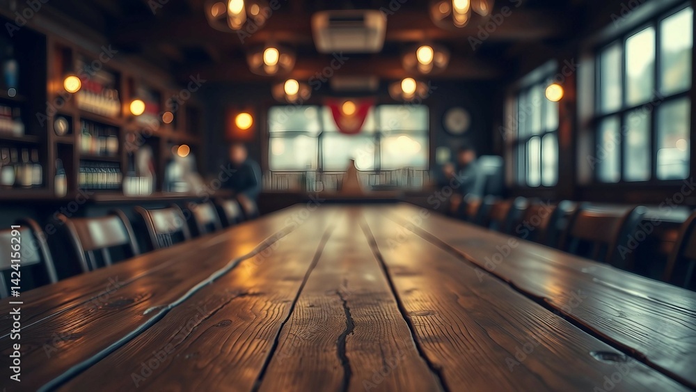 Aufkleber empty wooden table rustic and blurred background of bar or pub for product display high quality phot