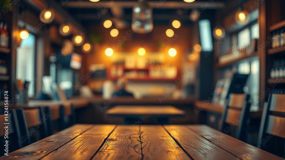Aufkleber empty wooden table rustic and blurred background of bar or pub for product display high quality phot