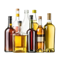 Zelfklevend Fotobehang A variety of alcohol bottles in different shapes and sizes, isolated on a transparency background © Wattana