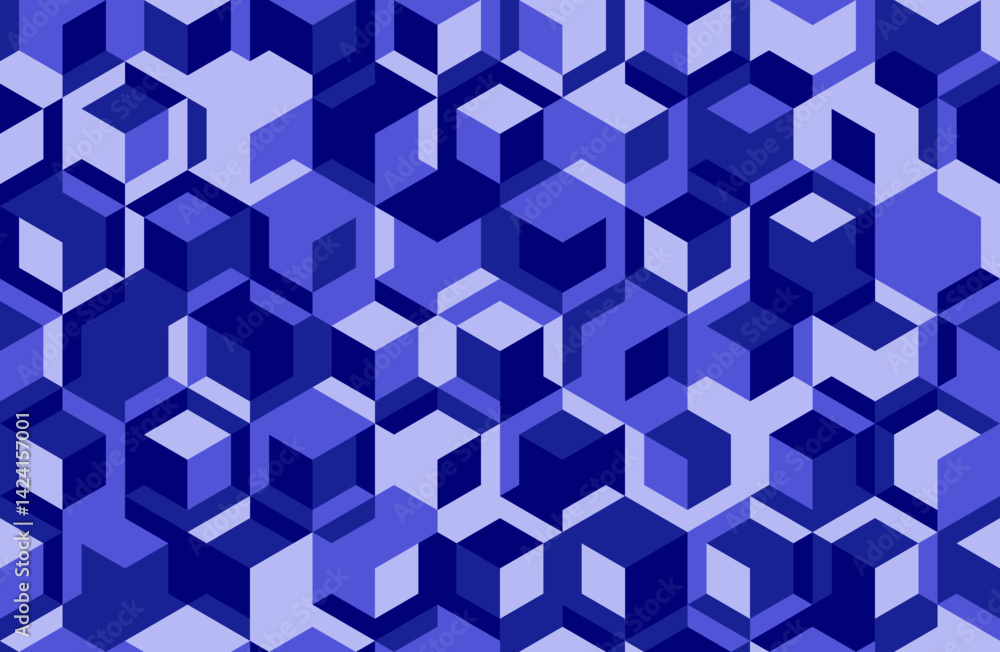 Poster abstract blue isometric cube pattern. dynamic, modern design ideal for tech, presentations, or websi