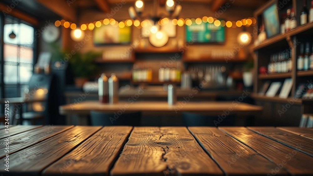 Aufkleber empty wooden table rustic and blurred background of bar or pub for product display high quality phot