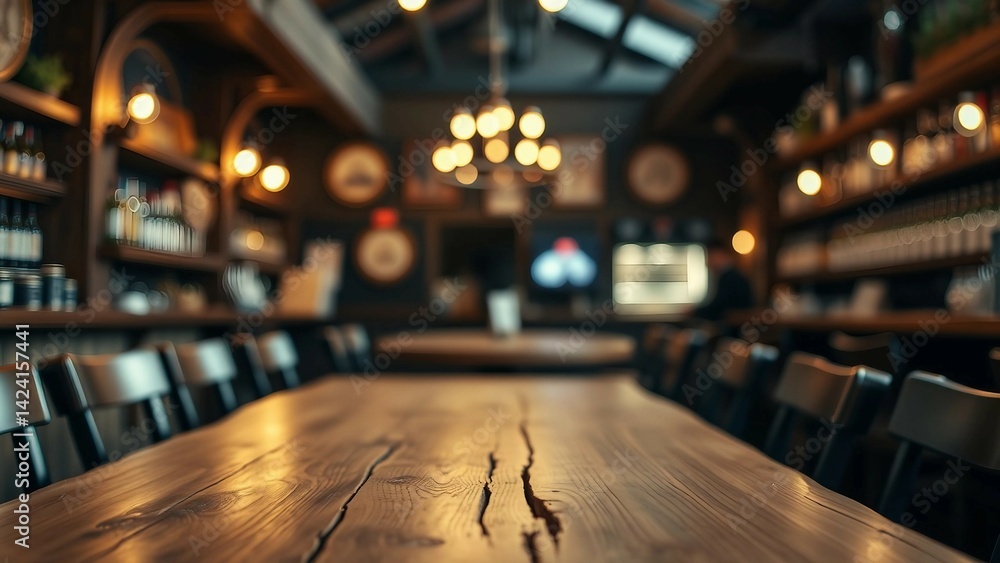 Aufkleber empty wooden table rustic and blurred background of bar or pub for product display high quality phot