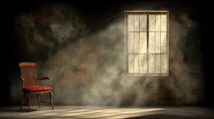 Empty room with single chair and window