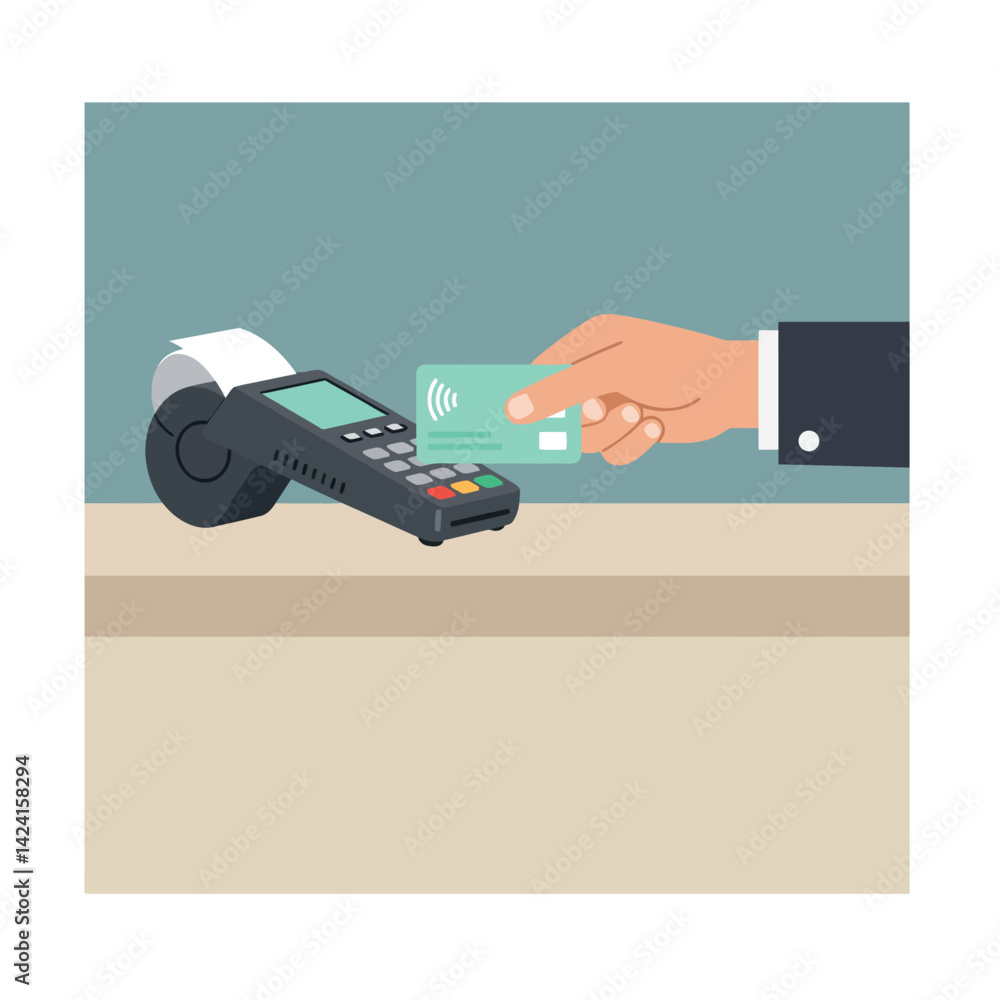 Poster contactless payment using credit card and terminal device for secure transaction vector
