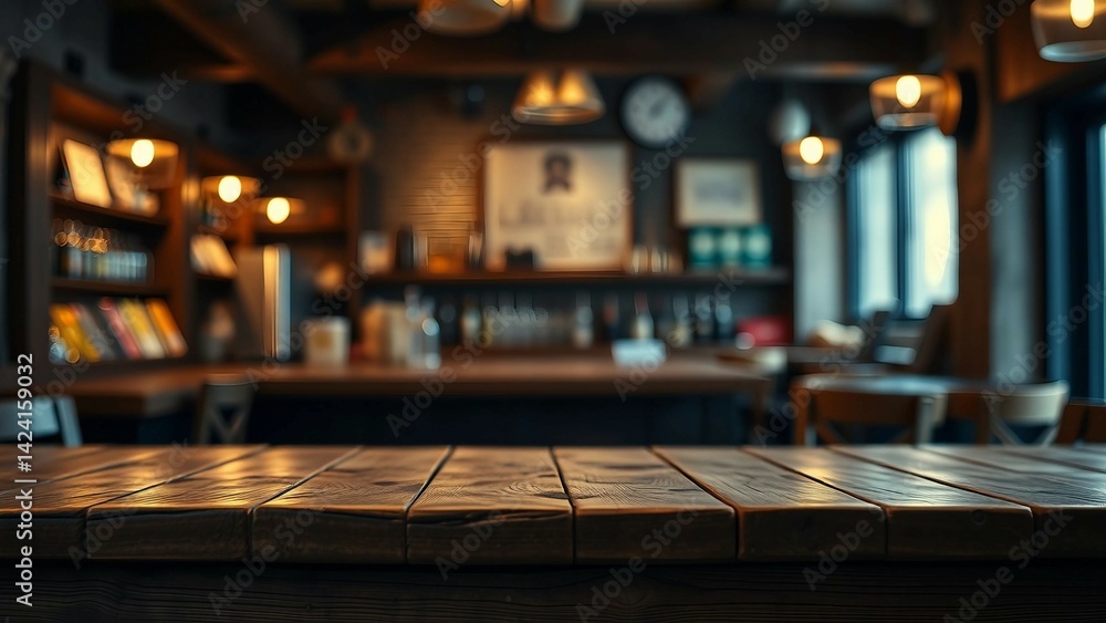 Aufkleber empty wooden table rustic and blurred background of bar or pub for product display high quality phot