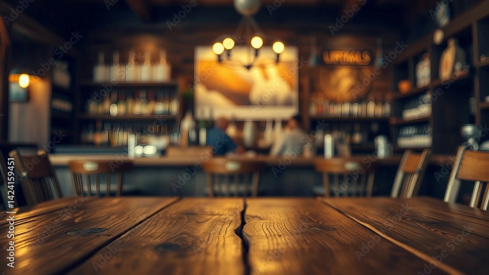Aufkleber empty wooden table rustic and blurred background of bar or pub for product display high quality phot