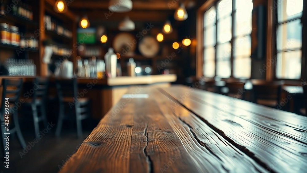 Aufkleber empty wooden table rustic and blurred background of bar or pub for product display high quality phot