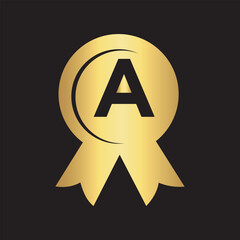 Initial Letter A Award Ribbon Symbol Vector Template