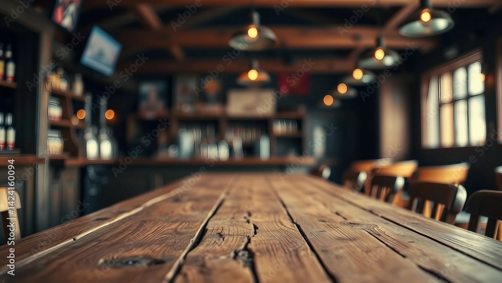 Aufkleber empty wooden table rustic and blurred background of bar or pub for product display high quality phot