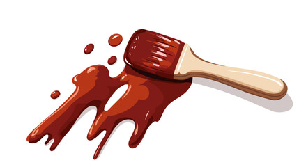 Barbecue sauce brush with splashes of spicy marinade on white
