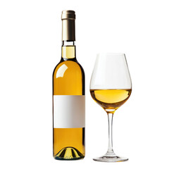Fototapeta premium A wine bottle and glass of wine, placed against a transparency background