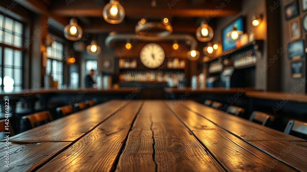 Aufkleber empty wooden table rustic and blurred background of bar or pub for product display high quality phot