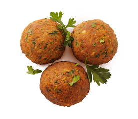 Falafel balls isolated on white background. Middle Eastern dish fried falafel, freshly cooked, isolated on white background. 