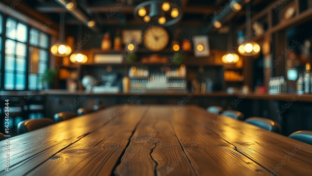Aufkleber empty wooden table rustic and blurred background of bar or pub for product display high quality phot