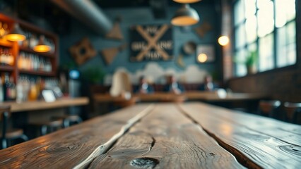 Empty wooden table rustic and blurred background of bar or pub For product display High quality phot