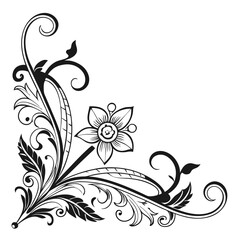 Vintage Baroque Corner Ornament with Fine Linear Strokes, Elegant Swirls and Details, Ideal for Frames, Invitations, and Classic Designs