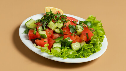 Cucumber tomato saalad plate isolated