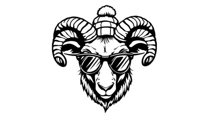 Stylish ram wearing sunglasses and beanie illustration graphic design modern front view trendy concept