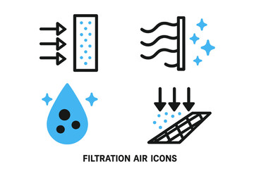 Fototapeta premium The icons representing air filtration are shown in blue and black on a white backdrop
