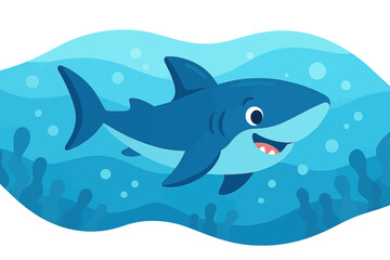 Obraz premium A vibrant and playful vector illustration depicting a cartoon shark swimming with elegance in the ocean, characterized by a flat design style and bold colors
