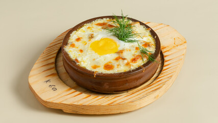 Grilled egg in pot isolated